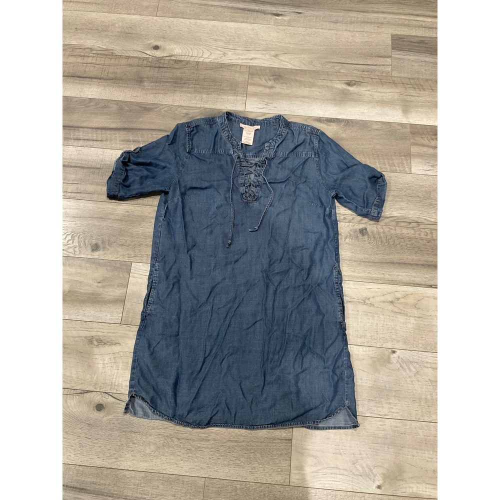 Philosophy Womens Blue Tencel Lace Up Denim Shift Dress Pockets Size Large